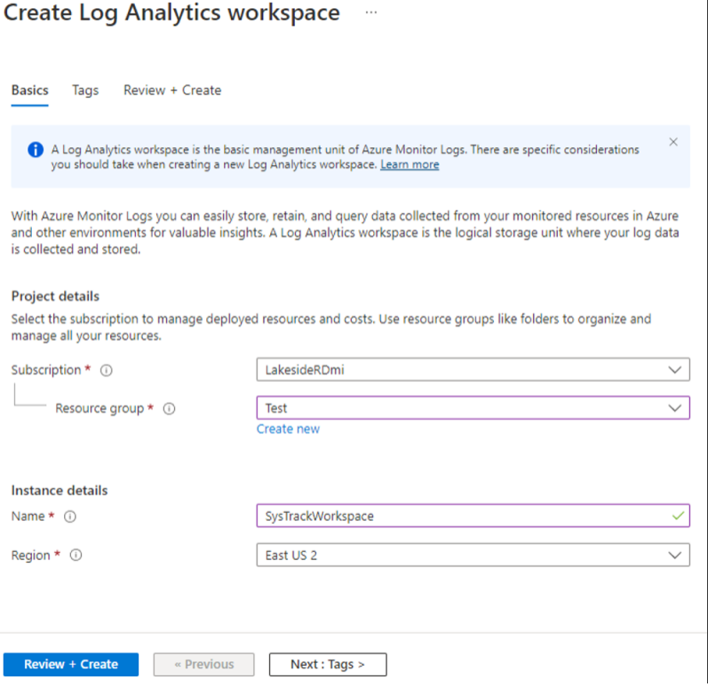 Azure Create Log Anaylics Workspace